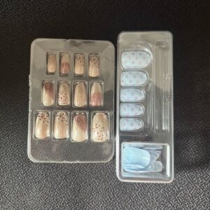 Rose Gold Metallic Press-On Nail Set with Polka Dot Accent Tips